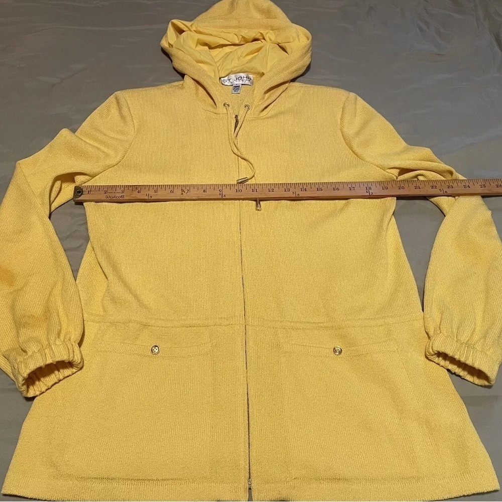 St. John Collection Women's Small Knit Wool Jacket Mustard Zip Lined Hood FLAWED - Picture 9 of 15
